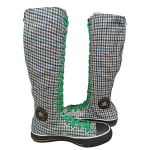 Converse 2008 RARE XXHI Green Tan Black Plaid 20 Eyelet Knee High Sneaker Boot 7